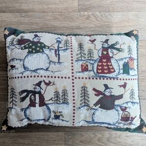 Vintage Christmas Embroidered Snowman Decor Pillow